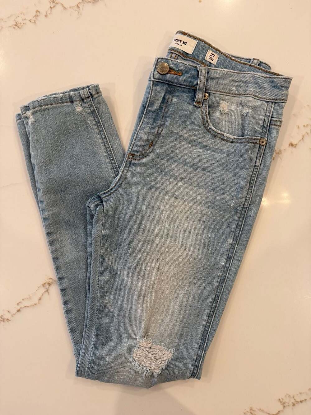 Miss Me Distressed Light Wash Skinny Jeans Size 27